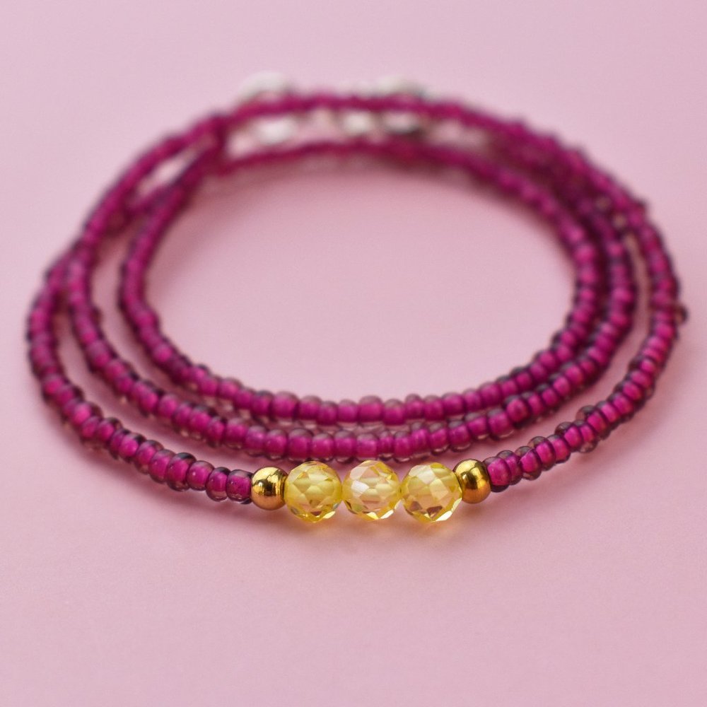Hot pink choker with tiny gemstone, dainty seed bead collar summer necklace